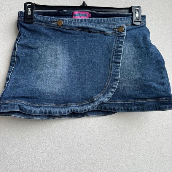 Edikted Wrap Low Rise Denim Party Micro Mini Skirt Cotton Dark Blue Size Small - Picture 1 of 5